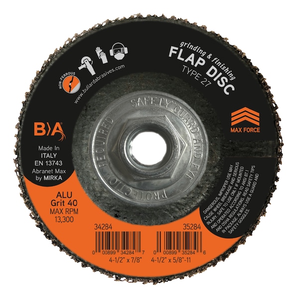 Bullard Abrasives Non-Loading Flap Disc, 4-1/2 x 5/8-11, PK10 35284 - main